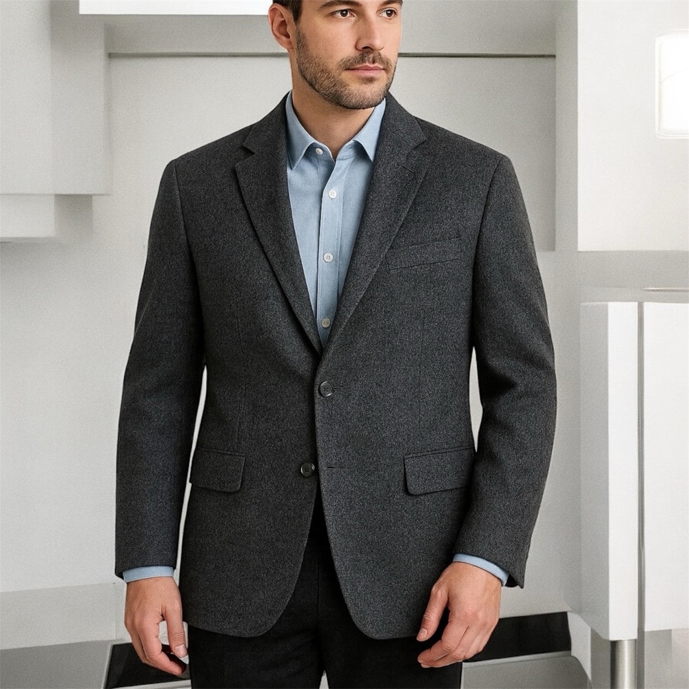 Neiman Marcus VTG 100% Cashmere Blazer Men’s 44R  Gray 2 Buttons Made in Canada